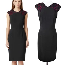 DAVID MEISTER Black Sheath Dress Size 8 Pink Lace Accent Office Party