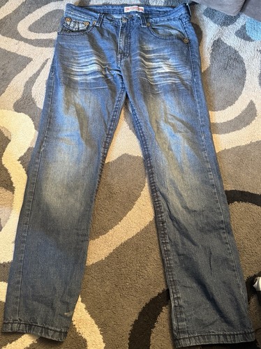 Pantalones de mezclilla True Religion desgastados Joey para hombre 36x33 bolsillos con solapa punto grande Y2K relax - Imagen 6 de 12