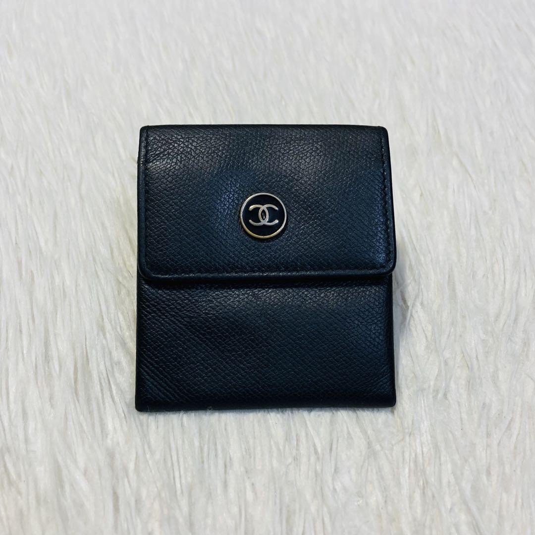 Chanel Black Leather Bi-Fold Coin Purse Wallet Authentic Excellent Condition  
