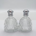 Vintage Glass Salt Pepper Shakers Set Ornate Silver Tone Lids Kitchen Tableware