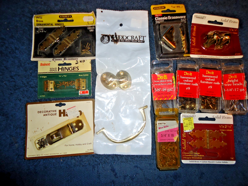 Stanley Brainerd Small Brass Woodworking Crafting Hinges Latches Nails Tacks Lot