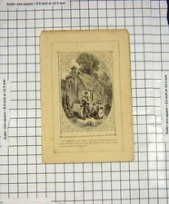 Original Old Antique Print Family Scene House Children People