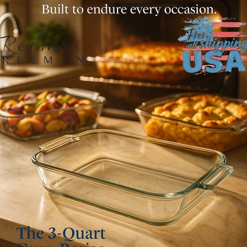 Anchor Hocking 3 Quart Oven Basics Glass Sculpted Baking Dish Set of 3 Free Ship - Picture 2 of 6