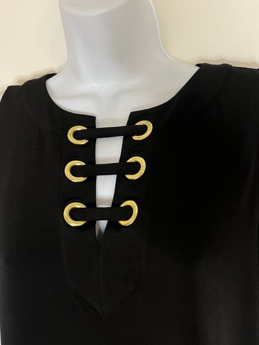 MICHAEL KORS Sleeveless Dress BLACK GOLD LACE UP SZ Medium - Picture 3 of 10