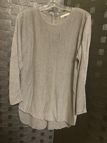 Joan Vass Womens Long Sleeve Tunic Top Size Large Gray Round Neck Pullover Knit - Picture 2 of 10