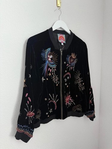 Johnny Was Women’s Victoria Velvet Embroidered Boho Bomber Jacket Sz L - Picture 5 of 9