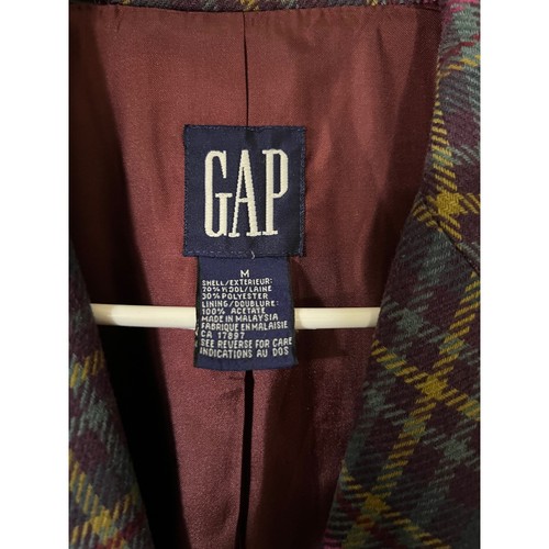 Vintage GAP Damen Karo Blazer Wollmischung Rosa Türkis Gelb Knopfleiste Größe M - Bild 2 von 5