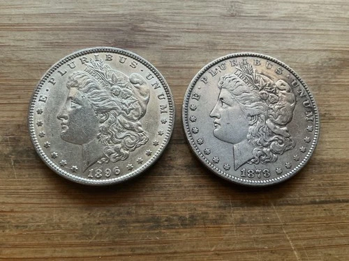 US Morgan Silver Dollars 2 coins circulated details Pre 1904 Lot F10