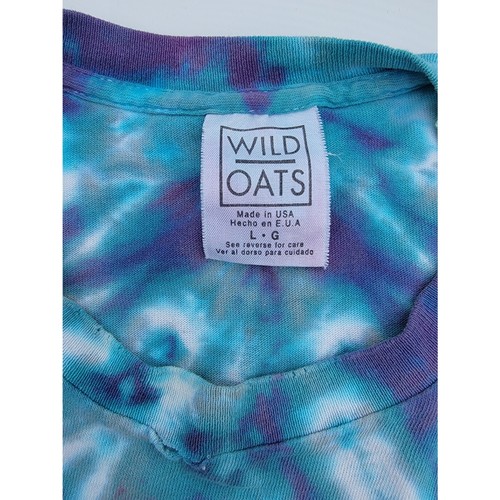 Vintage 90’s Wizard Tie Dye Wild Oats T Shirt Adult L Single Stitch Fractal - Picture 5 of 5
