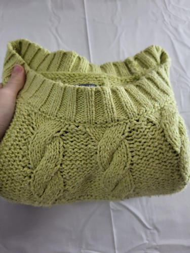 Aerie Sweater Womens Size Large Neon Yellow Green Chunky Cable Knit Crew Neck - Picture 12 of 12