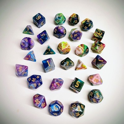 DnD dice RPG Würfel 7-teilig dreifarbig D&D DSA W4 - W20 D4 - D20