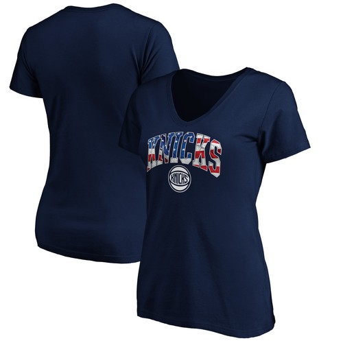 Women's Navy New York Knicks Banner Wave V-Neck T-Shirt