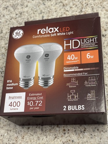 6 Boxes GE relax LED R16 Light Bulb 6 watt 400 lumens, Dimmable HD Light - Picture 3 of 5