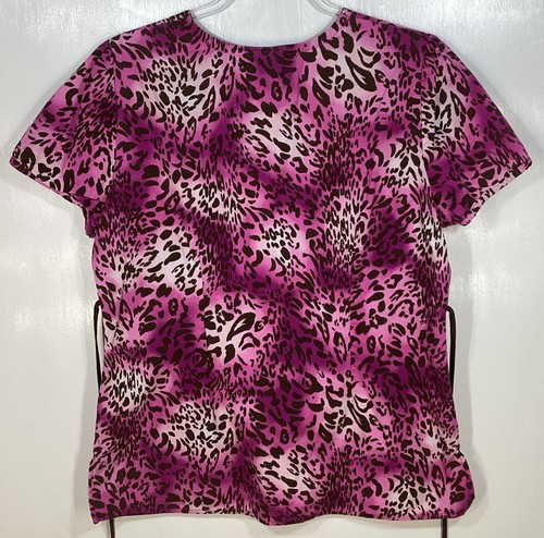 Blusa Médica Mujer Talla M Mediana Estampado Animal Leopardo Fucsia Rosa Marrón Morado - Imagen 3 de 4