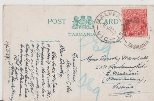 Stamp 1&1/2d red KGV on postcard Paloon Bridge Forth Tasmania Devenport West - Picture 2 of 2