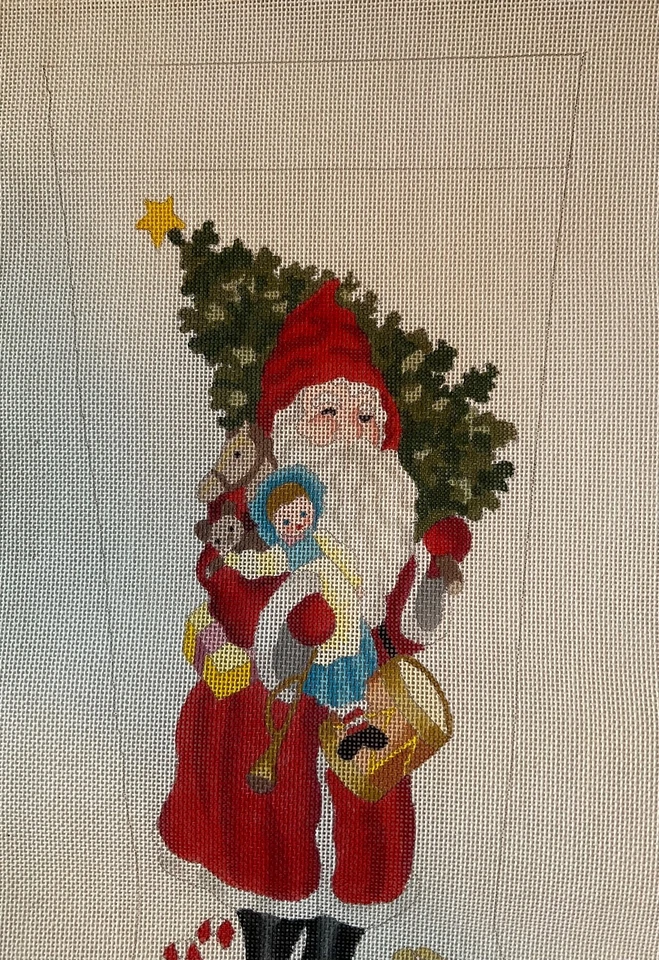 Santa w/tree & toys Stocking Handpainted Christmas Needlepoint Canvas, large VTG - Image 3 of 4
