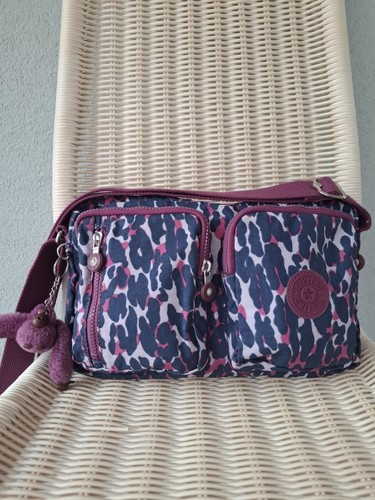 Kipling Schultertasche blau violett Tasche mittel  Nylon mit Affe Crossbody