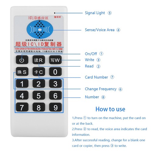 Handheld IC/ID Card Reader Writer Copier Duplicator 125Khz 13.56MHZ FY - Afbeelding 3 van 8