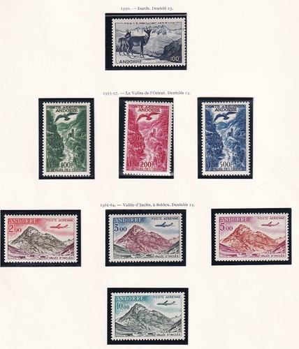 French Andorra 1950 collection of 8 AIRMAIL stamps / HIGH VALUE!