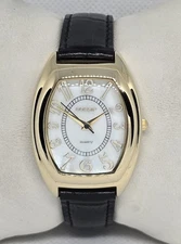 Women's Gossip Gold Tone White MOP Dial Black Italian Leather Strap Watch 08