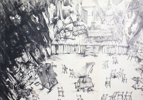 Tuschezeichnung Theater Bühnenbild signiert - Bild 5 von 12