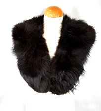 Real FOX Fur COLLAR Ruff BLACK/ VERY DARK BROWN GENUINE Vintage Wrap Scarf 45x7