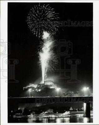 #ad Press Photo Fireworks light up old Ehrenbreitstein castle in Koblenz Germany $33.99