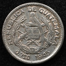 Guatemala 5 Centavos 1945, Coin, Silver, Inv#J531