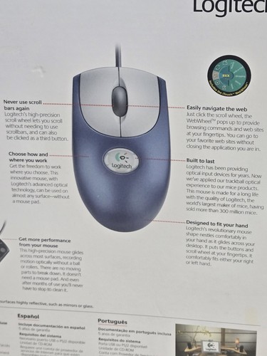Logitech Wheel Mouse Optical USB PS2 PC & Mac For Microsoft Windows 2001 - Picture 9 of 10