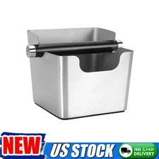 Large Espresso Knock Box Stainless Steel for Coffee Ground Removable Rubber Bar