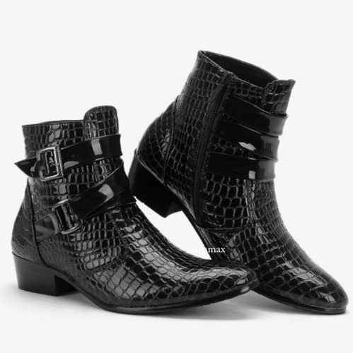 Hombres Británicos Formales Hebilla Cuero Parte Superior Alta Informales Botines Punta Zapatos de Fiesta - Imagen 8 de 31