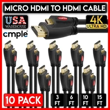 10 Pack Micro HDMI Cable HDMI-A to HDMI-D Cord Raspberry Pi Retroid GoPro Hero