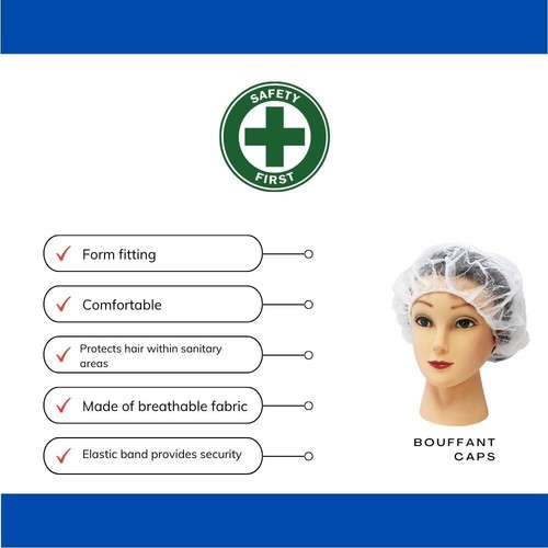 Non Woven Bouffant Caps Hair Net Cap White Elastic 24" Size 2000 Pieces - Picture 4 of 5