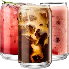 Le'raze Set of 6 Can Shaped Margarita Drinking Glasses Goblet - 16oz Clear Cu...