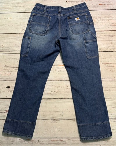 Carhartt Dungaree Fit Double Knee Work Carpenter Jeans Indigo Womens Sz 14x30 - Picture 2 of 17