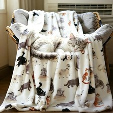 Flannel Cat Blanket Throw Super Soft - Lightweight Throw with Cat Print, Brea...