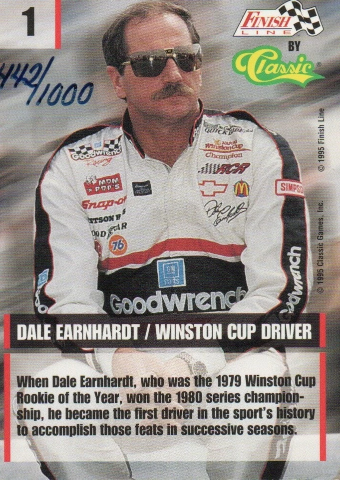 1995 CLASSIC DALE EARNHARDT AUTOGRAPHED CARD#442/1000 W/COA PLASTIC DISPLAY - Image 3 of 4