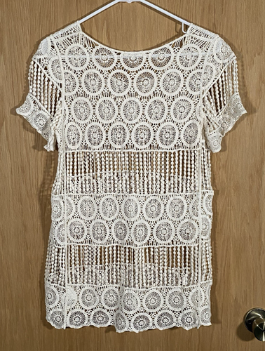 Phase One Crochet Top Women's Sz M Sheer Hippie Festival Boho CottageCore Fairy - Picture 2 of 8