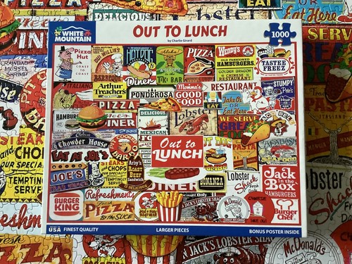 White Mountain Out For Lunch 1000-teiliges Puzzle vollständig selten ex con.