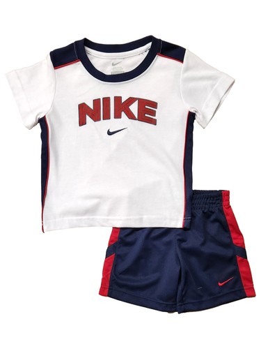 Nike Toddler Boys White, Red & Navy Top & Shorts Outfit Set 2T - 第 1/2 張圖片