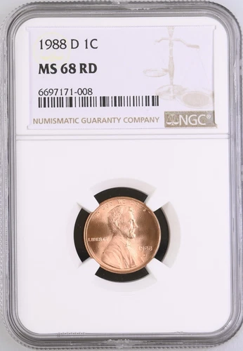 1988-D 1C RD Lincoln Memorial One Cent  NGC MS68RD  6697171-008