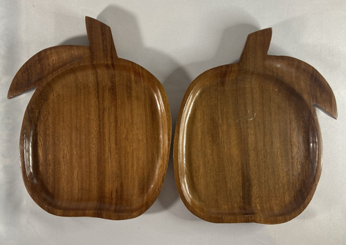 Pair of Apple / Fruit Shaped Wood Plate / Platter / Tray - Picture 2 of 9