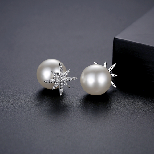 Fashion Zircon Star Pearl Ear Studs Earrings Simple Women's Gold Plated Jewelry - Picture 3 of 6