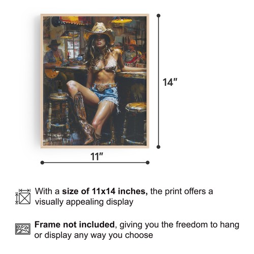 Barstool Pinup Cowgirl Art Print Cowboy Rodeo Country Music Bar Wall Decor Gift - Picture 3 of 9