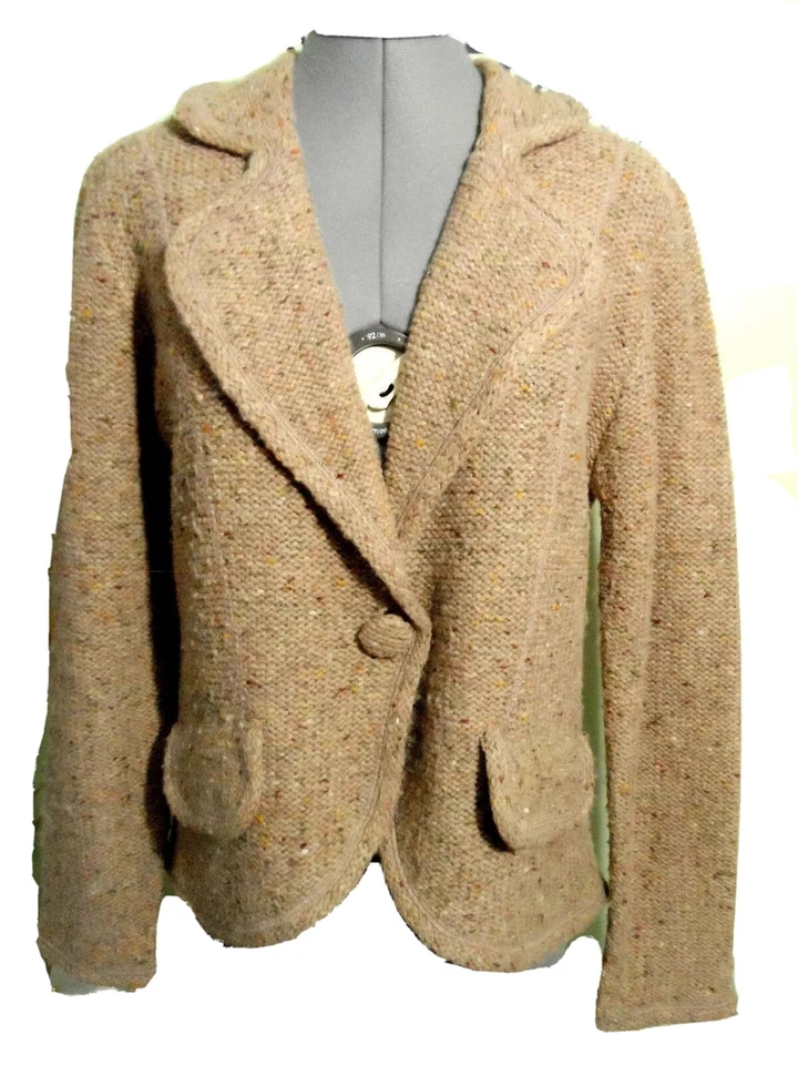 DENIM & CO Blazer Cárdigan Suéter S Marrón Melange Mezcla de Lana Botón Suéter Foto 2 de 4