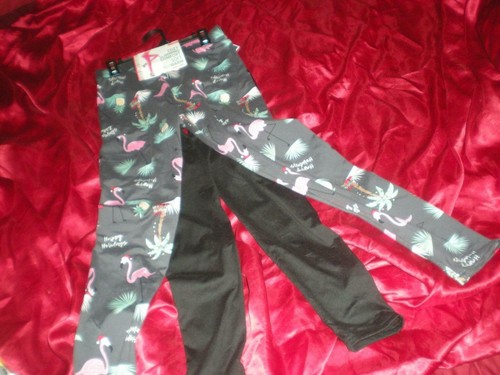 PIGIAMA NATALIZIO DECORATO PALME BABBO NATALE CAPPELLI ROSA FENICOTTERO PANTALONE ACCOGLIENTE FONDO S/M - Foto 6 di 12