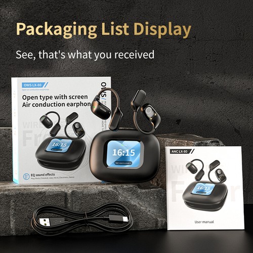 Open-Ear Headphones Bluetooth 5.4 Wireless Earbuds Sport Headset Touch Screen - Photo 22 sur 26
