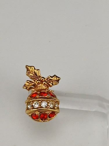 AVON 1995 vintage goldtone red clear crystals xmas ornament design post earrings - Bild 2 von 7