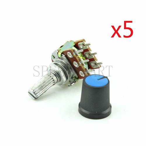 5set B50K Ohm Dual Linear Taper Potentiometer 20mm Shaft 6-Pin Plastic Knob - Picture 1 of 4