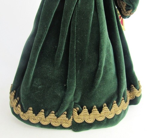 Vintage Germany Wax Angel in Green Velvet Holding Lantern 14" Tree Topper Figure - Picture 7 of 12